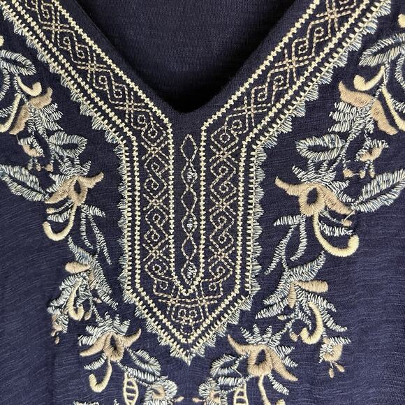 J Jill Womens Navy Blue Embroidered Pullover Shirt Petite Sz XL - Picture 5 of 11
